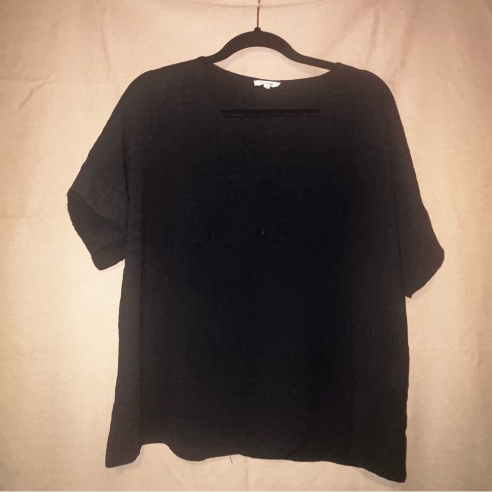 LA MIEL Black Boxy Relaxed Short Sleeve Tee